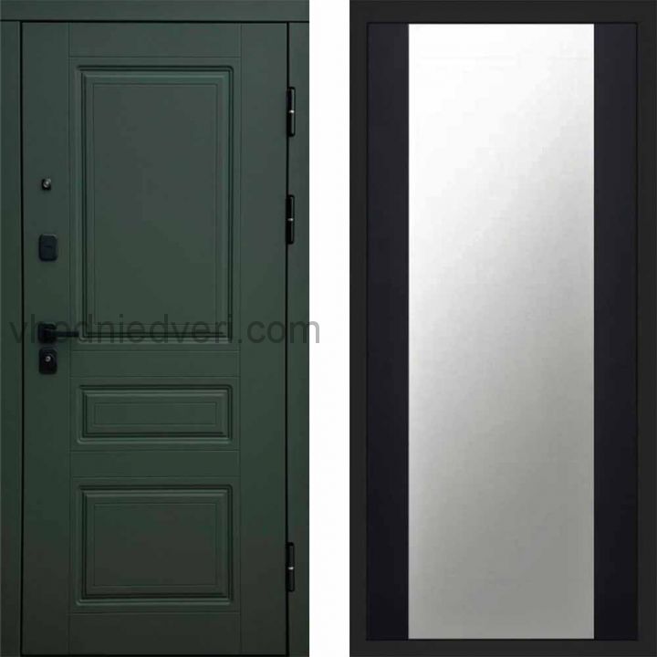 Входная дверь Termo-door Орегон Грин - Зеркало Черный кварц+тонировка