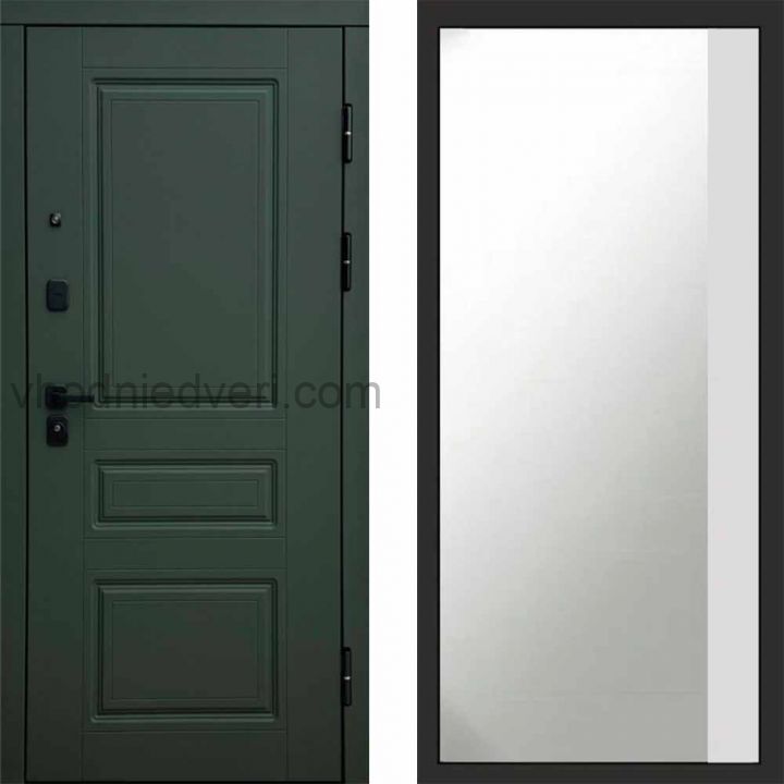 Входная дверь Termo-door Орегон Грин - Широкое Зеркало Фацет Белый софт