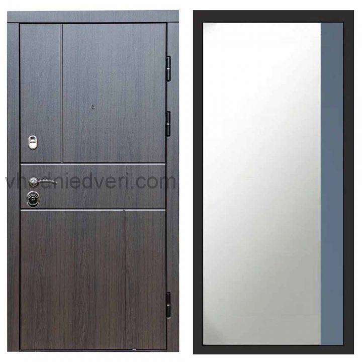 Входная дверь Termo-door Вертикаль Венге - Широкое Зеркало Фацет Грей софт