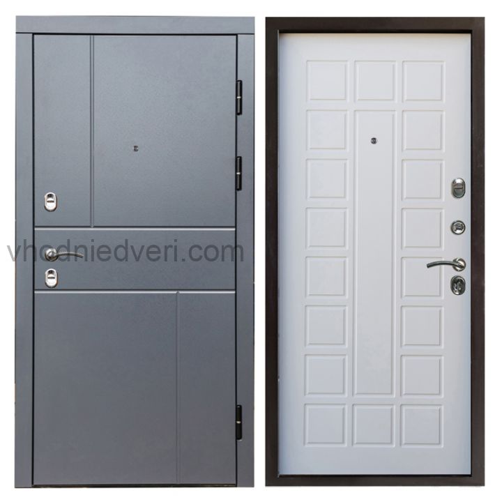 Входная дверь Termo-door Вертикаль Грей - Престиж Белое дерево