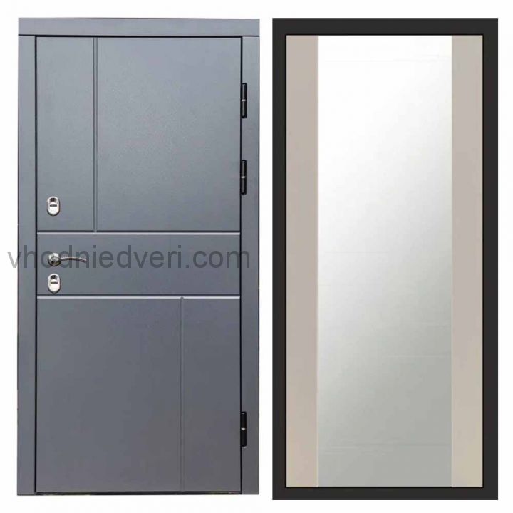 Входная дверь Termo-door Вертикаль Грей - Зеркало Слоновая кость