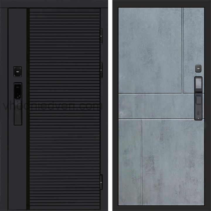 Входная дверь Termo-door BLACK LINE с электрозамком - Горизонт Бетон темный