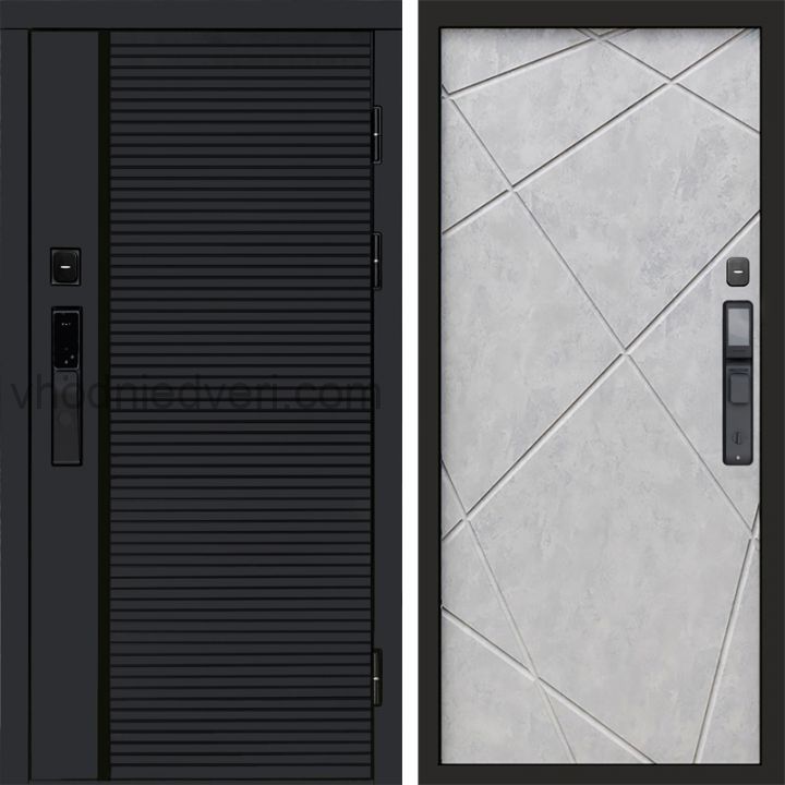 Входная дверь Termo-door BLACK LINE с электрозамком - Лучи Бетон светлый