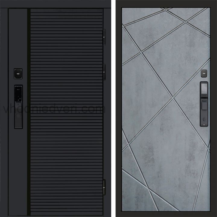 Входная дверь Termo-door BLACK LINE с электрозамком - Лучи Бетон темный