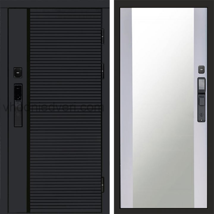 Входная дверь Termo-door BLACK LINE с электрозамком - Зеркало Белый софт