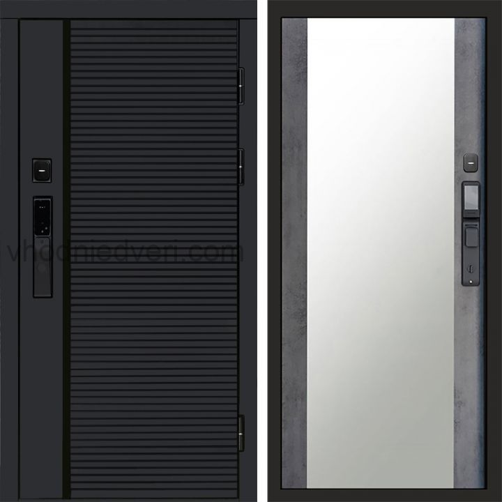 Входная дверь Termo-door BLACK LINE с электрозамком - Зеркало Бетон темный