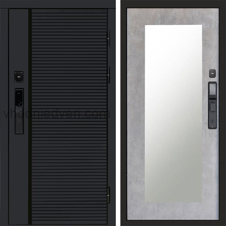 Входная дверь Termo-door BLACK LINE с электрозамком - Зеркало Триумф Бетон светлый