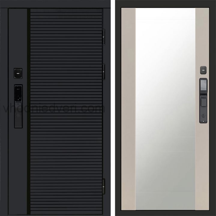 Входная дверь Termo-door BLACK LINE с электрозамком - Зеркало Слоновая кость