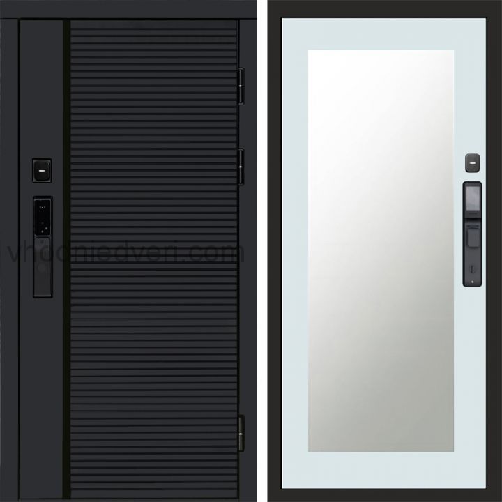Входная дверь Termo-door BLACK LINE с электрозамком - Зеркало Триумф Белый софт