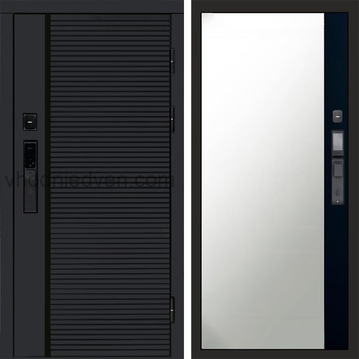 Входная дверь Termo-door BLACK LINE с электрозамком - Широкое зеркало фацет Черный кварц