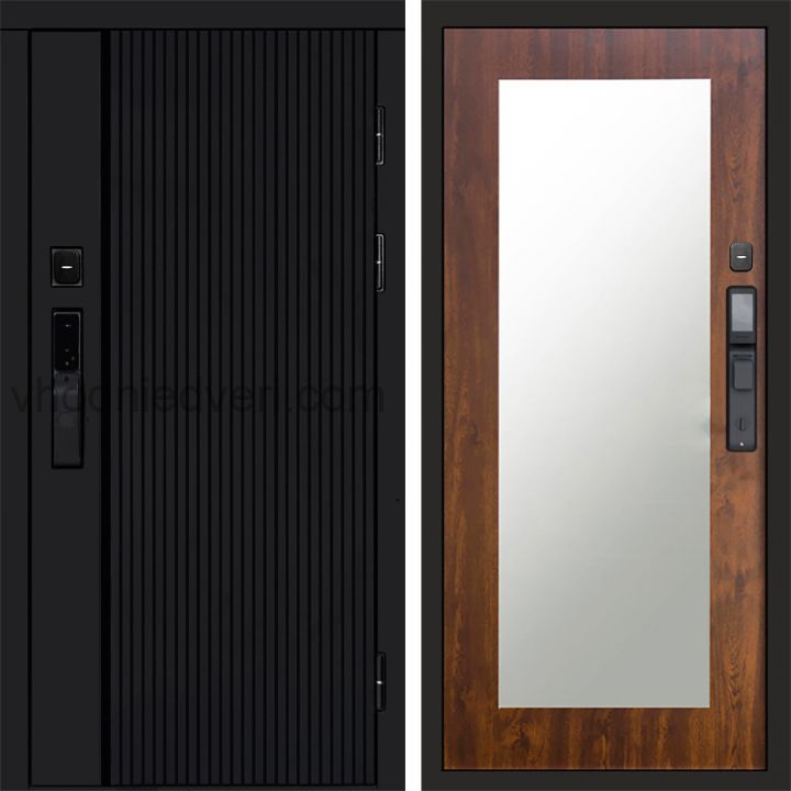 Входная дверь Termo-door УРБАН BLACK с электрозамком - Зеркало Триумф Дуб
