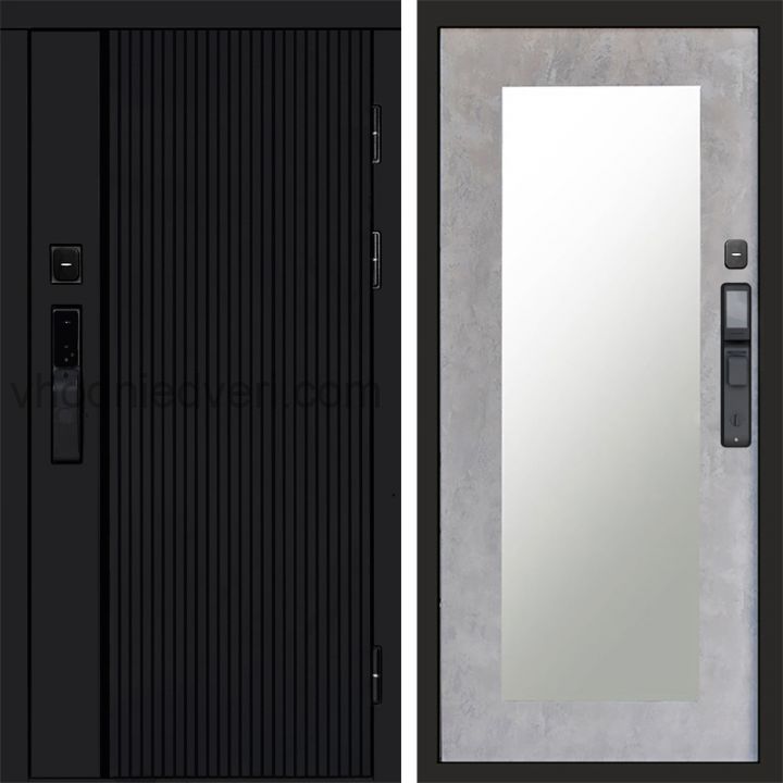 Входная дверь Termo-door УРБАН BLACK с электрозамком - Зеркало Триумф Бетон светлый