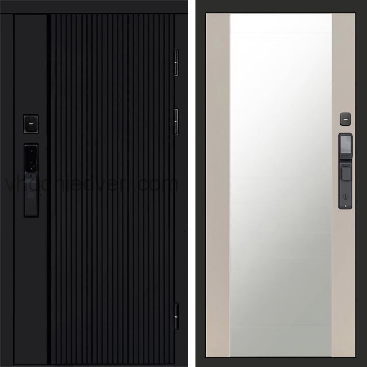 Входная дверь Termo-door УРБАН BLACK с электрозамком - Зеркало Слоновая кость