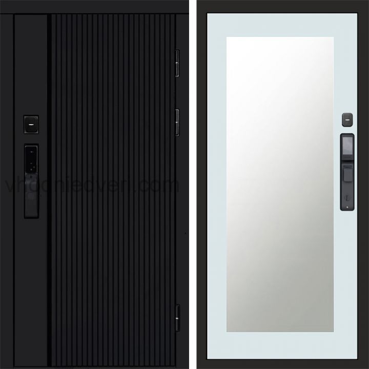 Входная дверь Termo-door УРБАН BLACK с электрозамком - Зеркало Триумф Белый софт