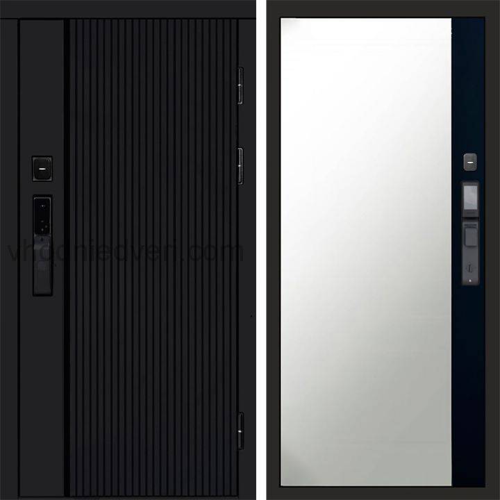 Входная дверь Termo-door УРБАН BLACK с электрозамком - Широкое зеркало фацет Черный кварц