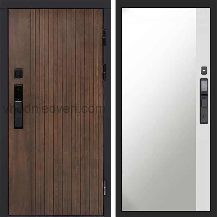 Входная дверь Termo-door ТВИСТ УЛЬТРА с электрозамком - Широкое зеркало фацет Белый софт