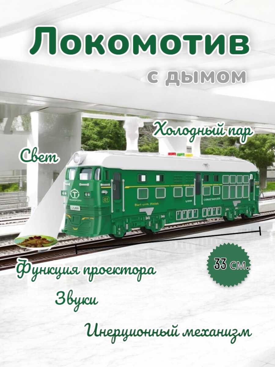 Локомотив поезд инерционный с дымом, светом, проектором и звуками 33 см. 2202-6B