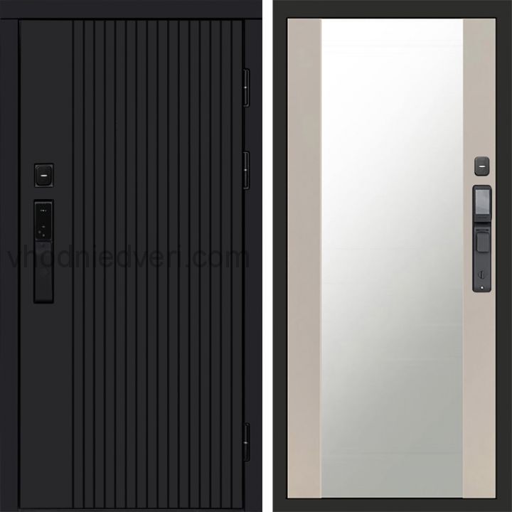 Входная дверь Termo-door ТВИСТ BLACK с электрозамком - Зеркало Слоновая кость