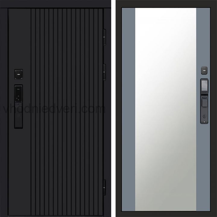 Входная дверь Termo-door ТВИСТ BLACK с электрозамком - Зеркало Грей софт