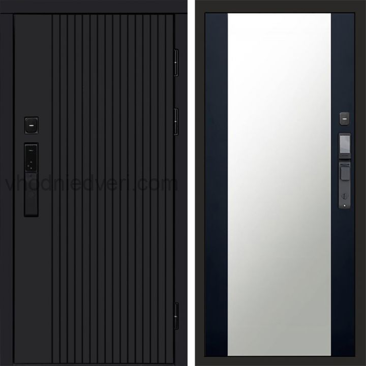 Входная дверь Termo-door ТВИСТ BLACK с электрозамком - Зеркало Черный кварц+тонировка