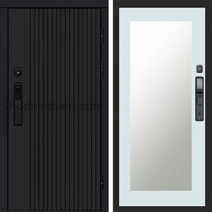 Входная дверь Termo-door ТВИСТ BLACK с электрозамком - Зеркало Триумф Белый софт
