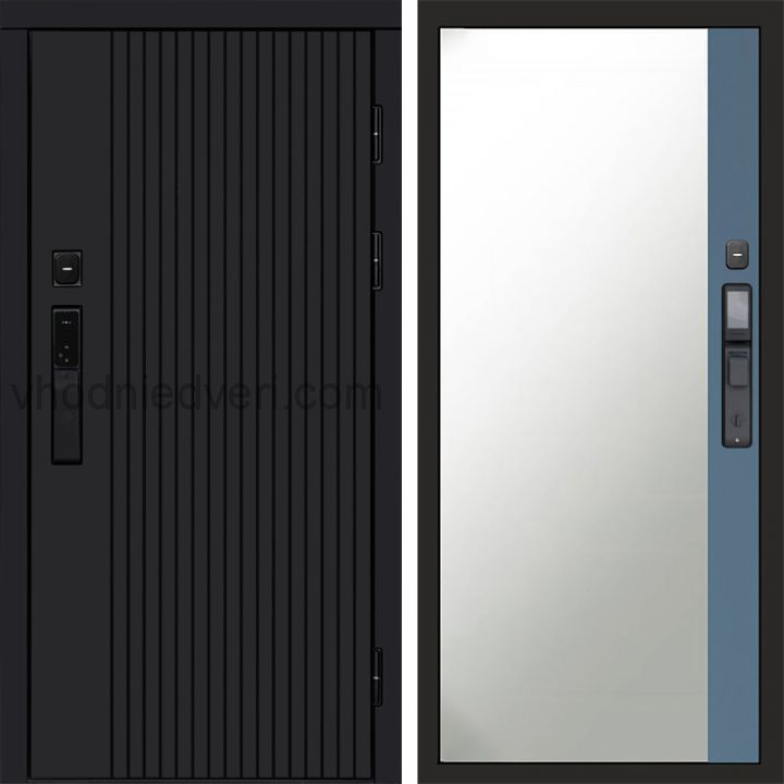 Входная дверь Termo-door ТВИСТ BLACK с электрозамком - Широкое зеркало фацет Грей софт