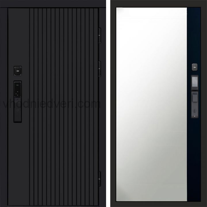 Входная дверь Termo-door ТВИСТ BLACK с электрозамком - Широкое зеркало фацет Черный кварц