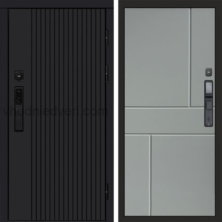 Входная дверь Termo-door ТВИСТ BLACK с электрозамком - Горизонт Грей софт