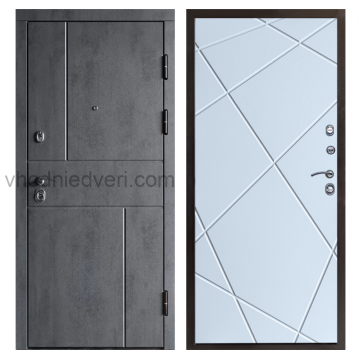 Входная дверь Termo-door Вертикаль Бетон - Лучи Белый