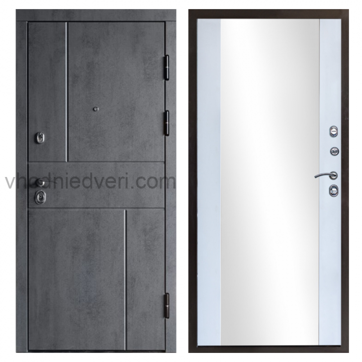 Входная дверь Termo-door Вертикаль Бетон - Зеркало Белый софт