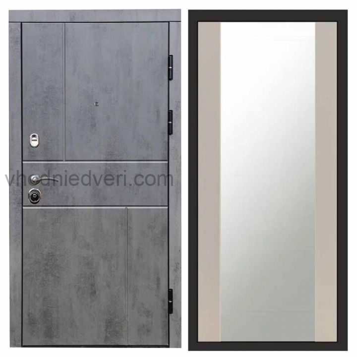 Входная дверь Termo-door Вертикаль Бетон - Зеркало Слоновая кость