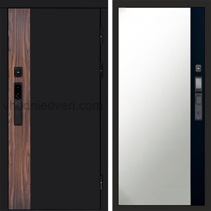 Входная дверь Termo-door ТОР с электрозамком - Широкое зеркало фацет Черный кварц