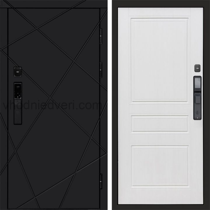 Входная дверь Termo-door ЛУЧИ BLACK с электрозамком - Классика Белое дерево
