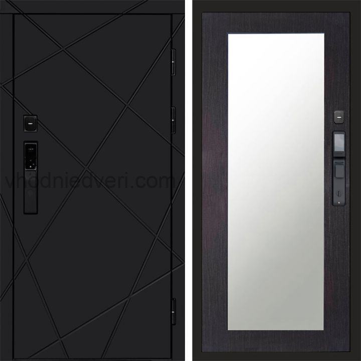 Входная дверь Termo-door ЛУЧИ BLACK с электрозамком - Зеркало Триумф Венге