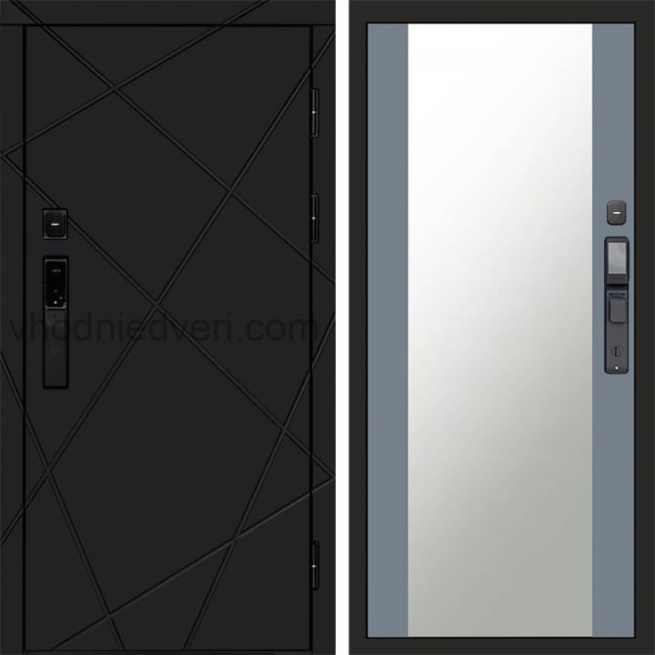 Входная дверь Termo-door ЛУЧИ BLACK с электрозамком - Зеркало Грей софт