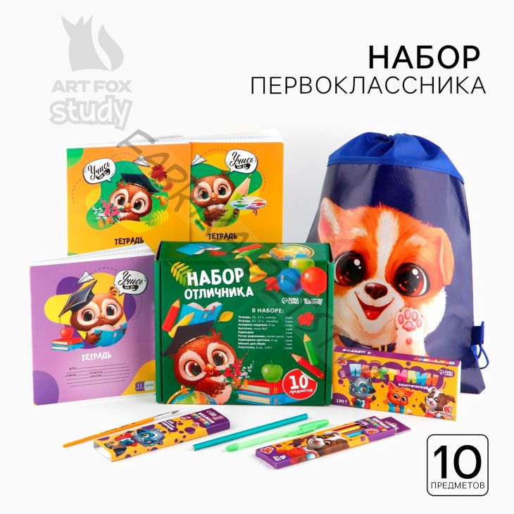 Набор первоклассника с мешком для обуви 10 предметов «Отличник»