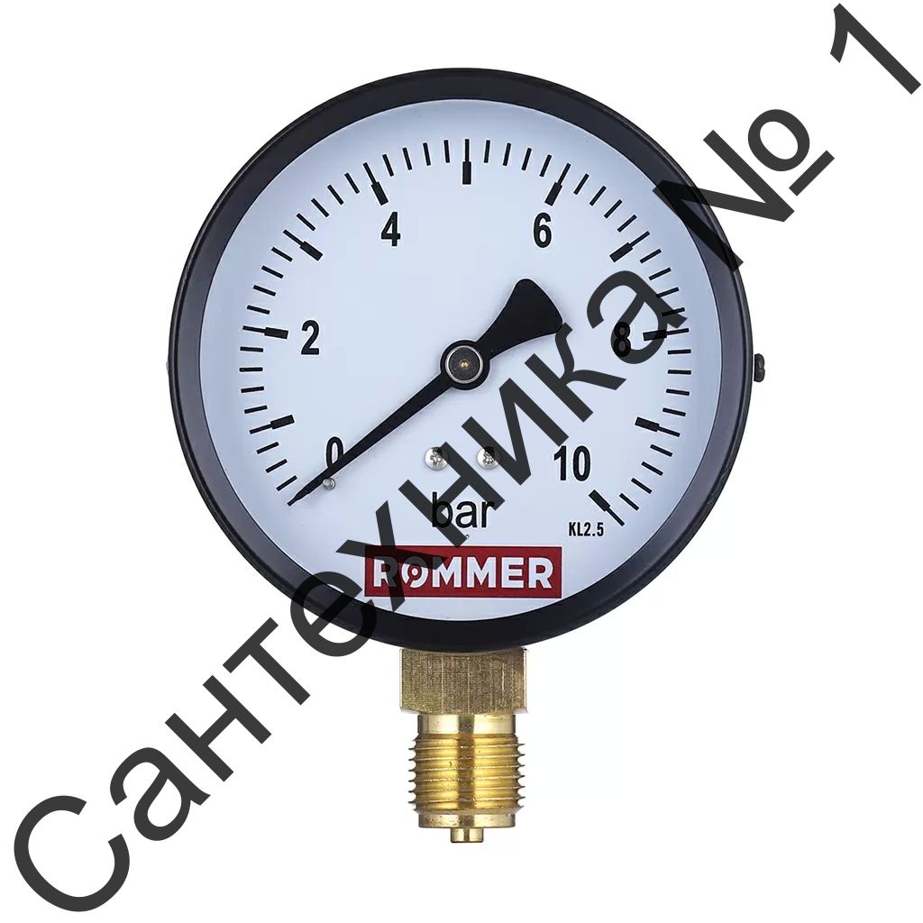 Манометр радиальный Rommer - 142*(D-50 мм, шкала 0-10 бар)