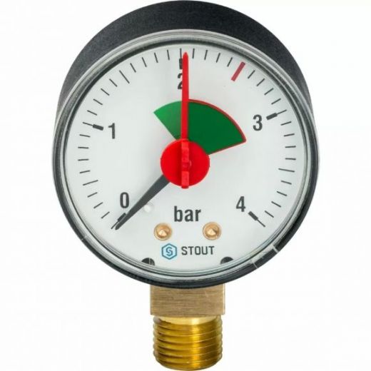Манометр радиальный с указателем предела Stout (корпус ? 63 мм) SIM-0008-630408