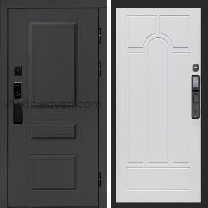 Входная дверь Termo-door ОРЕГОН ГРАФИТ с электрозамком - Арка Белое дерево