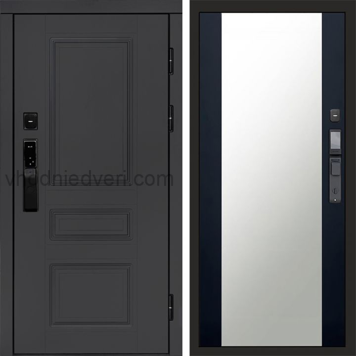 Входная дверь Termo-door ОРЕГОН ГРАФИТ с электрозамком - Зеркало Черный кварц+тонировка