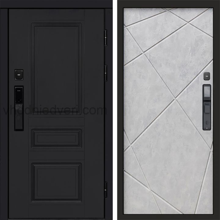 Входная дверь Termo-door ОРЕГОН BLACK с электрозамком - Лучи Бетон светлый