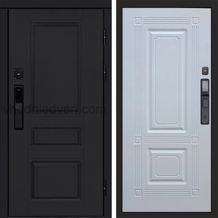 Входная дверь Termo-door ОРЕГОН BLACK с электрозамком - Мадрид Белый софт