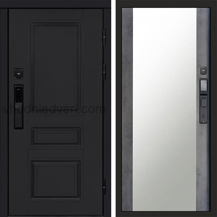 Входная дверь Termo-door ОРЕГОН BLACK с электрозамком - Зеркало Бетон темный