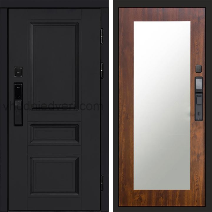 Входная дверь Termo-door ОРЕГОН BLACK с электрозамком - Зеркало Триумф Дуб