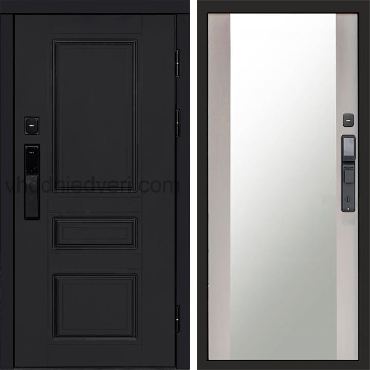 Входная дверь Termo-door ОРЕГОН BLACK с электрозамком - Зеркало Лиственница