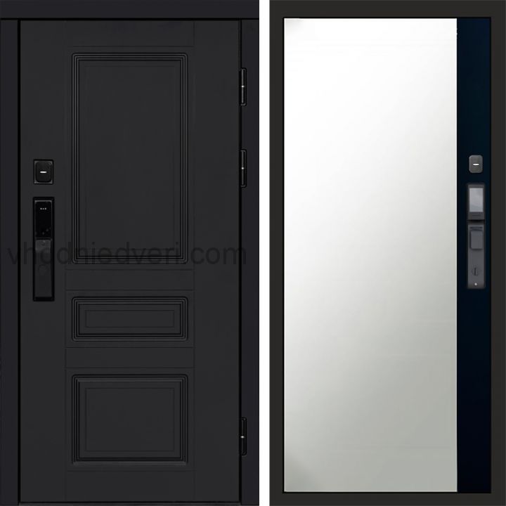 Входная дверь Termo-door ОРЕГОН BLACK с электрозамком - Широкое зеркало фацет Черный кварц