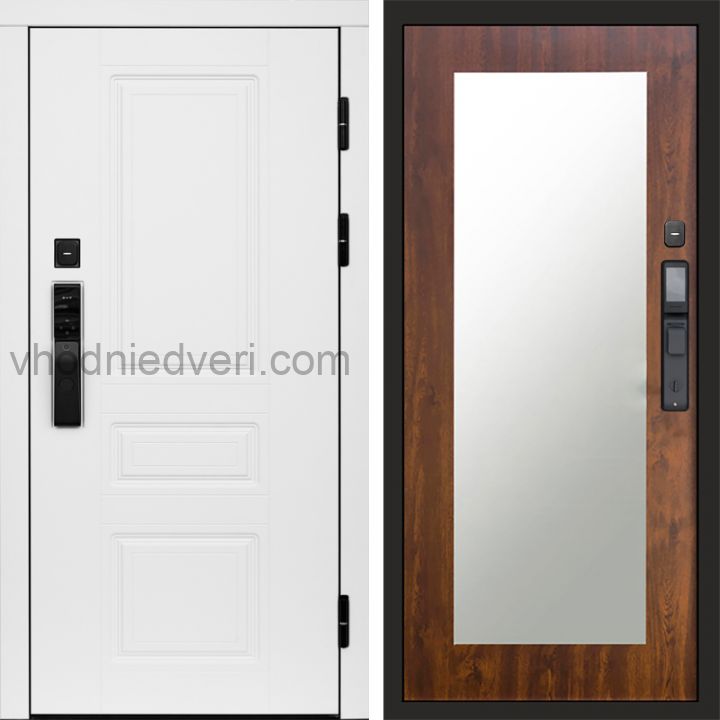 Входная дверь Termo-door ОРЕГОН WHITE с электрозамком - Зеркало Триумф Дуб