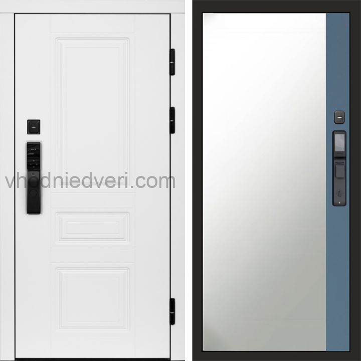 Входная дверь Termo-door ОРЕГОН WHITE с электрозамком - Широкое зеркало фацет Грей софт