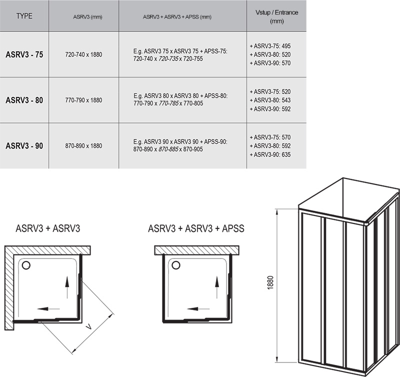Душевой уголок Ravak Supernova ASRV3 75х80 см ФОТО