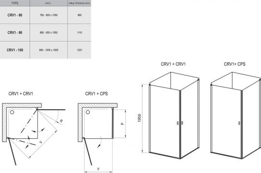 Душевой уголок Ravak Chrome CRV1 100х80 см схема 2